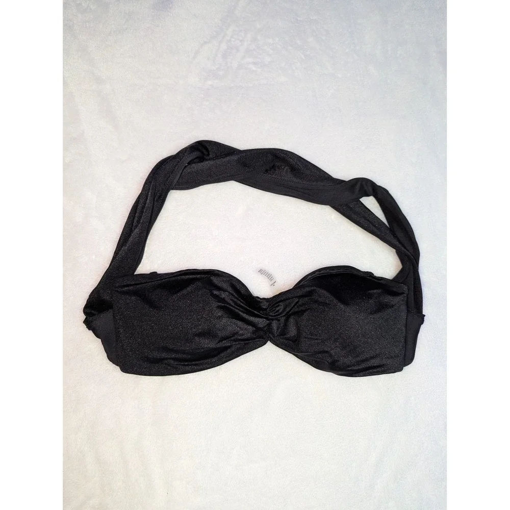 Victoria's Secret‎ Black Shimmer Halter Bandeau Bikini Top Size M Ruched VS Logo